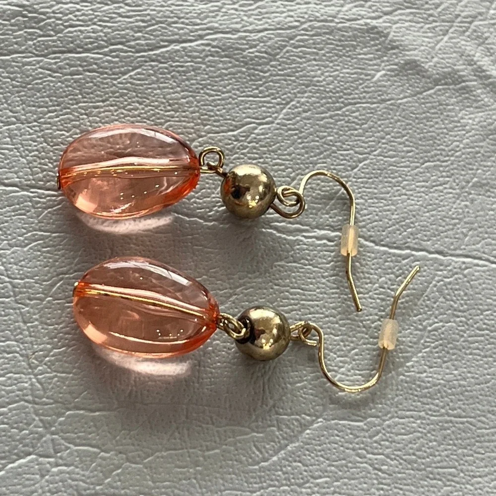 Pink Acrylic Stone Dangle Earrings Hook Wire‎ Drop